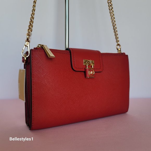 MICHAEL KORS Ruby Small Double-Zip Saffiano Leather Crossbody Bag- Crimson ⭐ - Picture 2 of 16